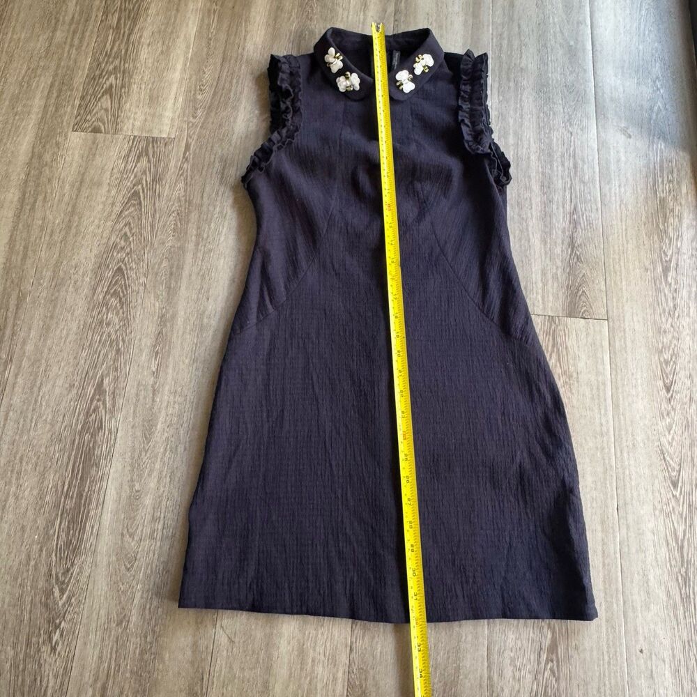 Zara Trafaluc Mini Dress Cotton Sz XS Blue Peter Pan Collar Shift Bee Beaded - Picture 6 of 15